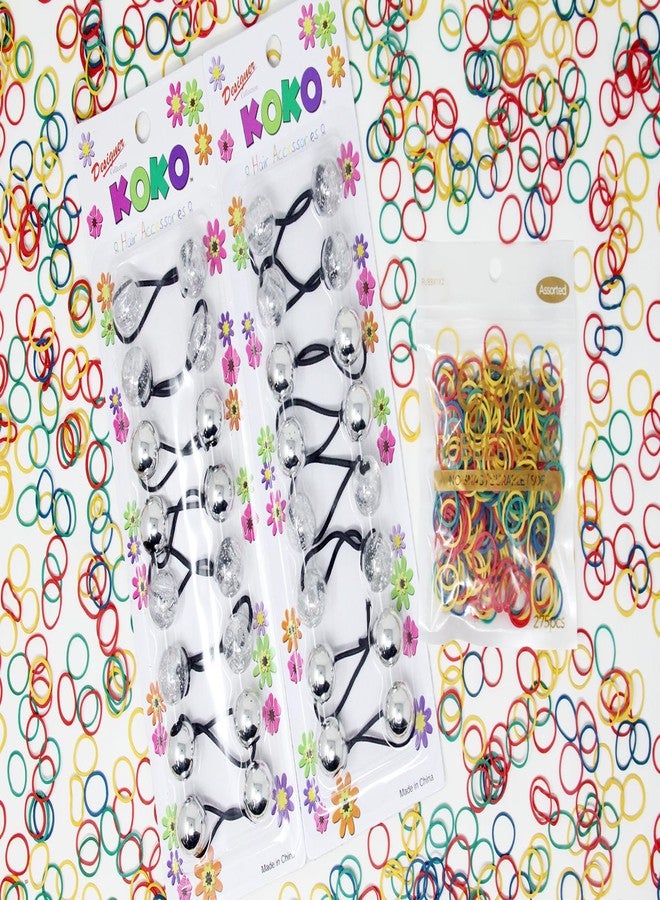 كوكو - مجموعة بريموم من 20 ربطة شعر فقاعية. ربطات شعر مطاطية 18 مم، حاملات ذيل حصان فقاعية. إكسسوارات مطاطية ملونة للأطفال والفتيات والنساء من جميع الأعمار (نافي) (مزيج فضي لامع) - Image 2